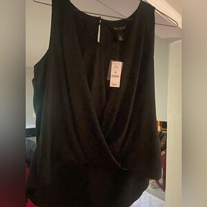 White House Black Market Black Sleeveless Wrap Blouse